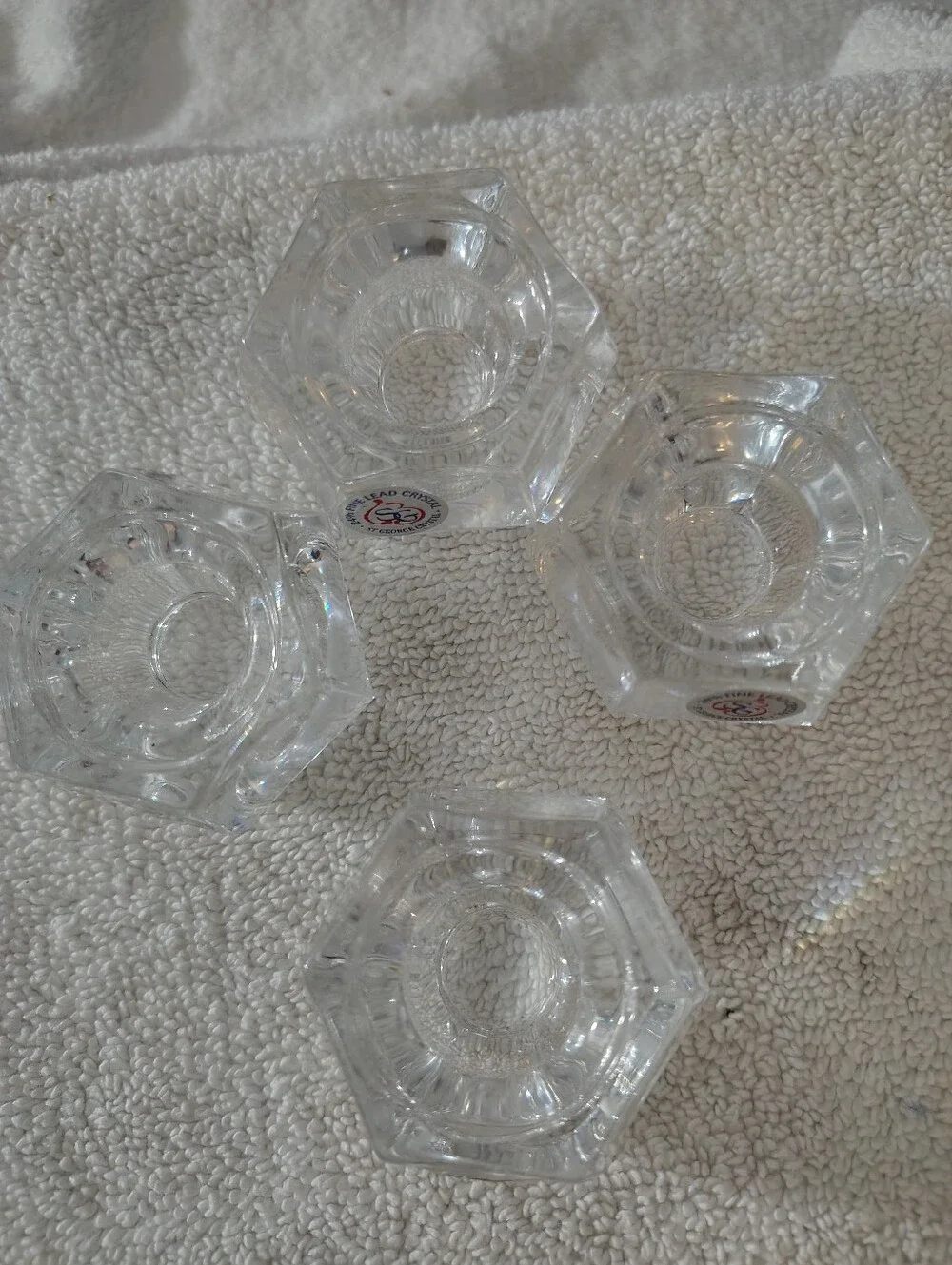 St George 24 Fine Lead Crystal Hexagon Designed Stakable Taper Candle Holders 4
